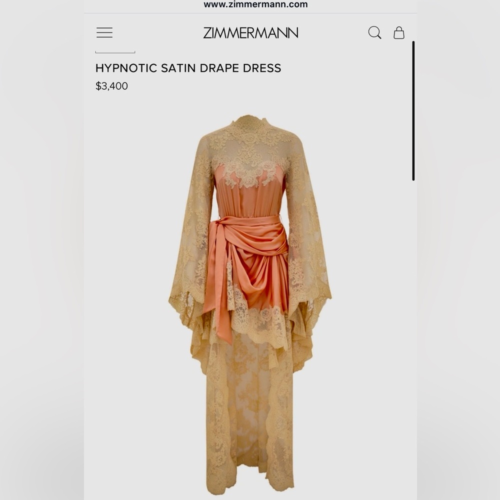 Zimmermann Hypnotic Satin Drape Dress in Peach and Cream